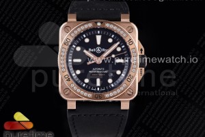 OXF 벨앤로스 다이버 BR 03-92 로즈골드 블랙다이얼 다이아베젤 블랙가죽스트랩 BR 03-92 Diver RG OXF 1:1 Best Edition Black Dial Diamond Bezel on Black Leather Strap MIYOTA 9015 (Free Nylon Strap)