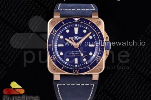 OXF 벨앤로스 다이버 BR 03-92 로즈골드 블루다이얼 블루베젤 블루가죽스트랩 BR 03-92 Diver RG OXF 1:1 Best Edition Blue Dial Blue Bezel on Blue Asso Strap MIYOTA 9015 (Free Nylon Strap)