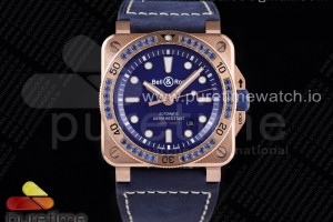 OXF 벨앤로스 다이버 BR 03-92 로즈골드 블루다이얼 블루다이아베젤 블루가죽스트랩  BR 03-92 Diver RG OXF 1:1 Best Edition Blue Dial Diamond Bezel on Blue Asso Strap MIYOTA 9015 (Free Nylon Strap)