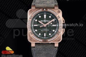 OXF 벨앤로스 다이버 BR 03-92 로즈골드 그린다이얼 다이아베젤 그린가죽스트랩 BR 03-92 Diver RG OXF 1:1 Best Edition Green Dial Diamond Bezel on Green Asso Strap MIYOTA 9015 (Free Nylon Strap)