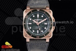 OXF 벨앤로스 다이버 BR 03-92 로즈골드 그린다이얼 그린베젤 그린가죽스트랩 BR 03-92 Diver RG OXF 1:1 Best Edition Green Dial Green Bezel on Green Asso Strap MIYOTA 9015 (Free Nylon Strap)